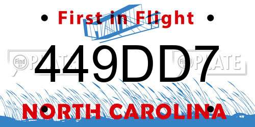 449DD7 North Carolina License Plate