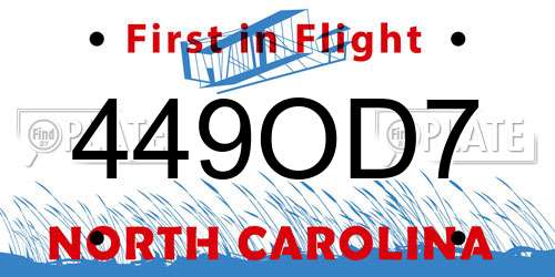 449OD7 North Carolina License Plate