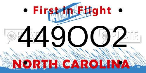 449OO2 North Carolina License Plate