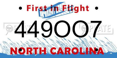 449OO7 North Carolina License Plate