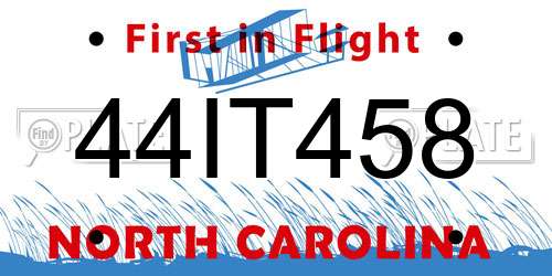 44IT458 North Carolina License Plate