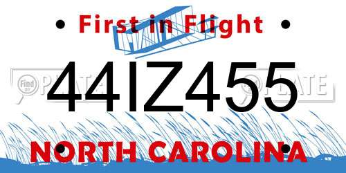 44IZ455 North Carolina License Plate