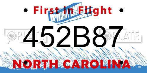 452B87 North Carolina License Plate