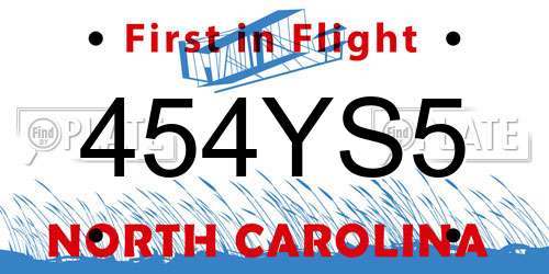 454YS5 North Carolina License Plate