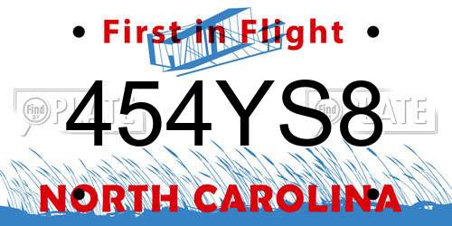 454YS8 North Carolina License Plate