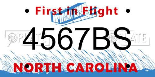 4567BS North Carolina License Plate