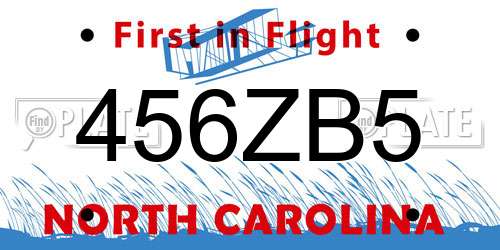 456ZB5 North Carolina License Plate