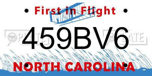 459BV6 North Carolina License Plate