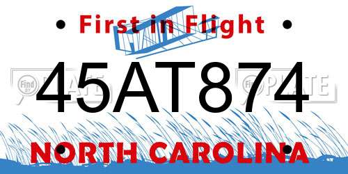45AT874 North Carolina License Plate