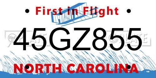 45GZ855 North Carolina License Plate