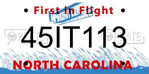45IT113 North Carolina License Plate