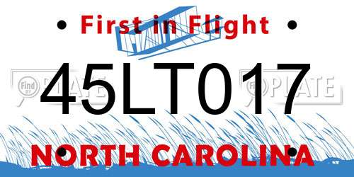 45LT017 North Carolina License Plate