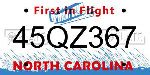45QZ367 North Carolina License Plate