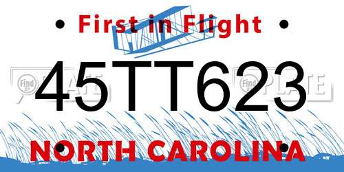45TT623 North Carolina License Plate