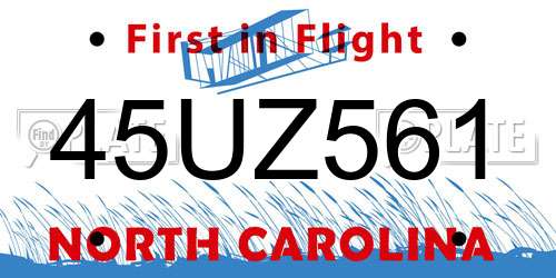 45UZ561 North Carolina License Plate
