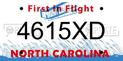 4615XD North Carolina License Plate