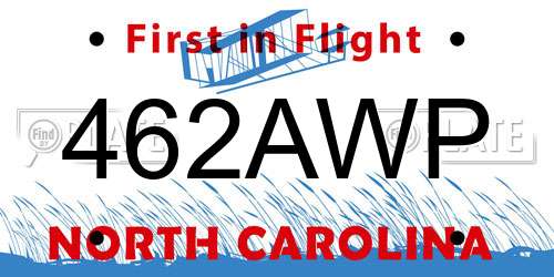 462AWP North Carolina License Plate