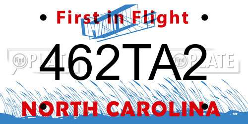462TA2 North Carolina License Plate