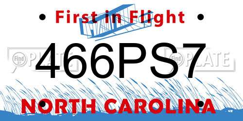466PS7 North Carolina License Plate