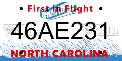 46AE231 North Carolina License Plate