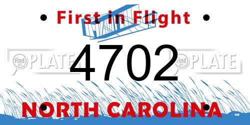 4702 North Carolina License Plate