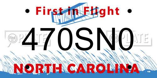 470SN0 North Carolina License Plate