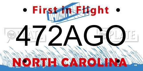 472AGO North Carolina License Plate