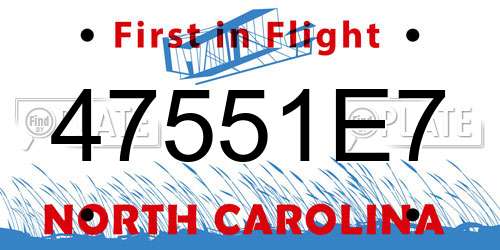 47551E7 North Carolina License Plate