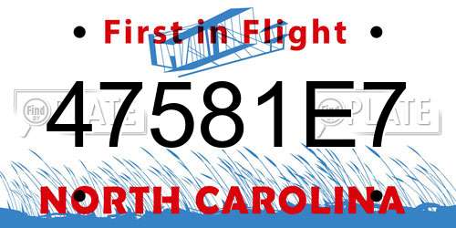 47581E7 North Carolina License Plate