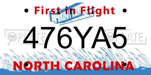 476YA5 North Carolina License Plate