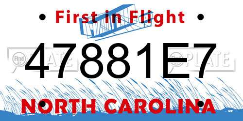 47881E7 North Carolina License Plate