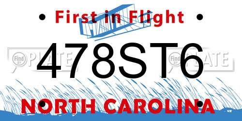 478ST6 North Carolina License Plate
