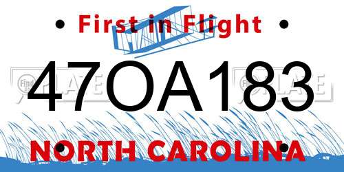 47OA183 North Carolina License Plate