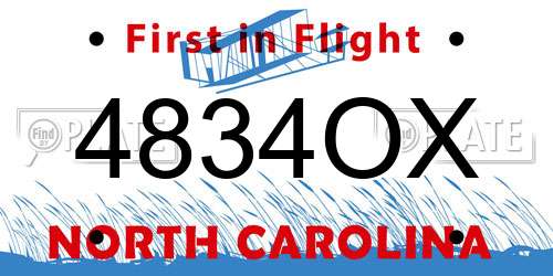 4834OX North Carolina License Plate