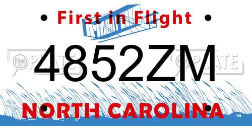4852ZM North Carolina License Plate