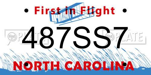 487SS7 North Carolina License Plate