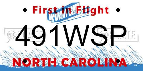 491WSP North Carolina License Plate