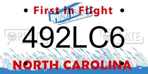 492LC6 North Carolina License Plate