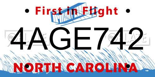 4AGE742 North Carolina License Plate