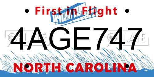 4AGE747 North Carolina License Plate