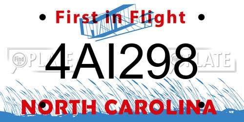 4AI298 North Carolina License Plate