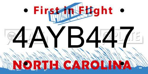 4AYB447 North Carolina License Plate