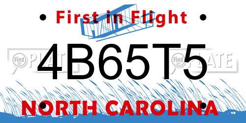 4B65T5 North Carolina License Plate