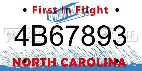 4B67893 North Carolina License Plate