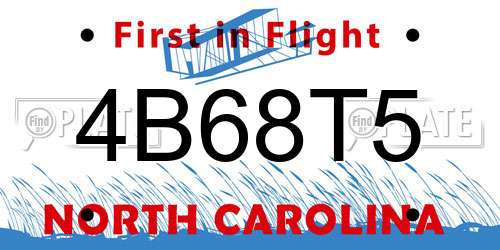 4B68T5 North Carolina License Plate