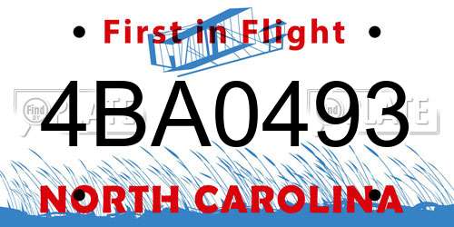 4BA0493 North Carolina License Plate
