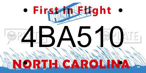 4BA510 North Carolina License Plate
