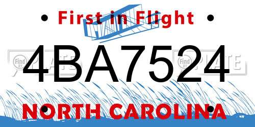 4BA7524 North Carolina License Plate