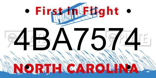 4BA7574 North Carolina License Plate