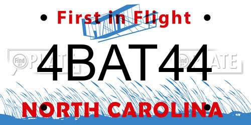 4BAT44 North Carolina License Plate